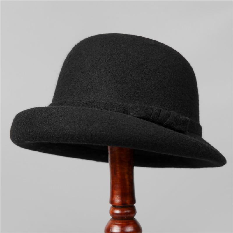 Premium Curled Woolen Hat Women's Retro Bow Bucket Hat Autumn and Winter Gold Wind Hat