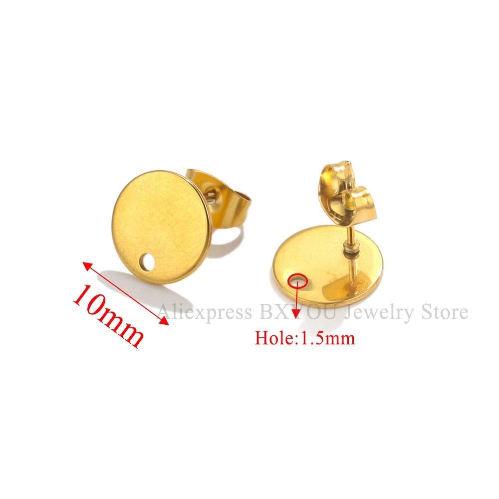 10pcs Round Stainless Steel Gold Plated Earrings Making Supplies Hooks Connectors Earring Posts Studs Pins Findings Components