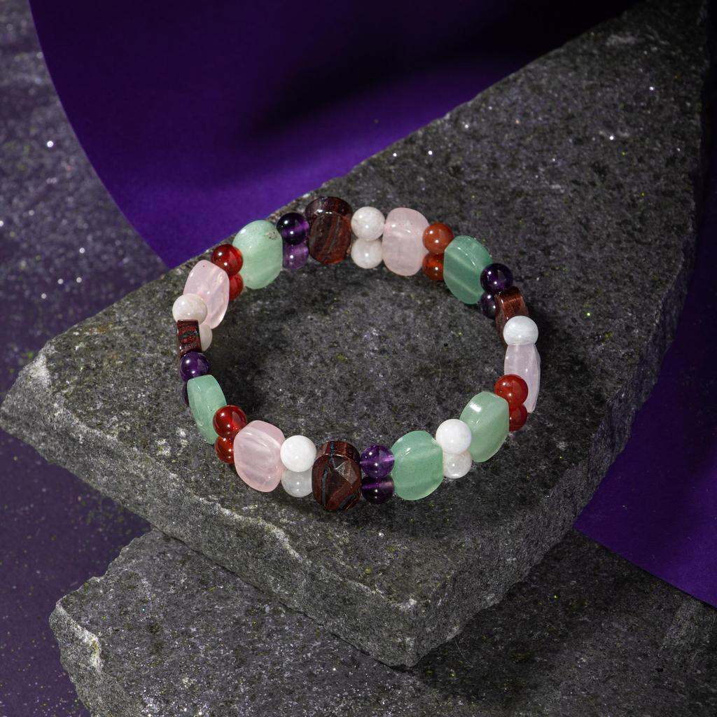 Cancer Bracelet Amethyst, Moonstone, Tiger Eye, Red Agate, Rose Quartz, Green Aventurine