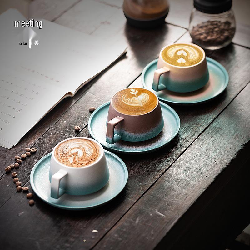 Melo Exquisite Color Block Ceramic Coffee Mug and Saucer Gift Set