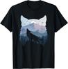 Wolf Howling Mountain Landscape Graphic Tee Men Women Casual Summer Breathable T-Shirt