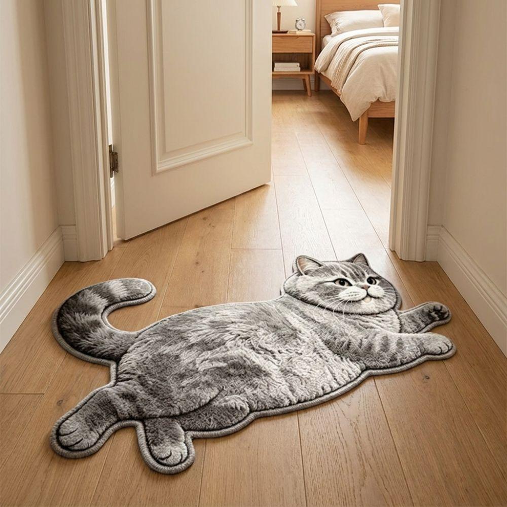 2D Cat-Shaped Area Rug Non-Slip Cartoon Carpet Cute Home Decor Carpet  Living Rooms