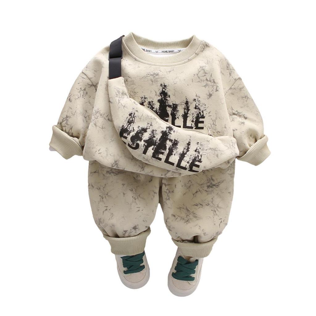 2025 Boys' Tie-Dye Sweatshirt & Crossbody Bag Set - Long Sleeve, Round Neck, Korean Style Two-Piece for Autumn & Spring
