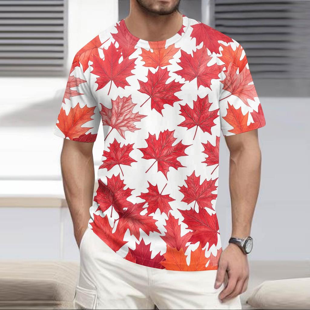 T-shirt Top Décontracté à Col Rond et Manches Courtes Imprimé Plage Hawaïen pour Homme