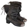 Square head strap bow pleated fashion boots retro big tube circumference thick heel short boots punk style pile medium tube boots women