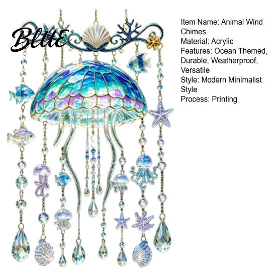 Coastal Balcony Decoration Ocean-Themed Crystal Wind Chime Stained Acrylic Jellyfish Seahorse Pufferfish Hanging Suncatcher Marine Ornaments
