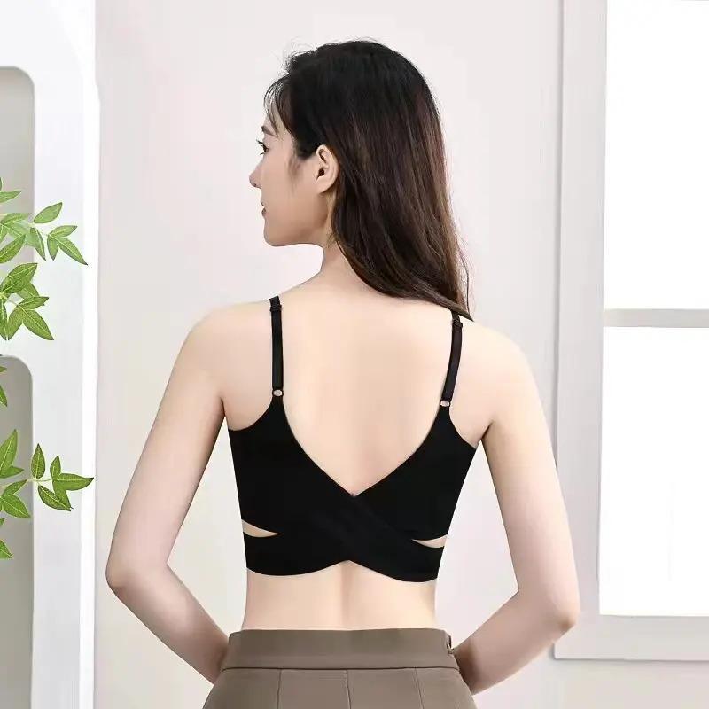 

Бюстгальтер-бандаж с перекрестными бретелями: Минимизирует большой бюст, Анти-вибрация, Боковая застежка, Стильный Т-образный дизайн для студентов и спорта. M (90-105 jin) чёрный