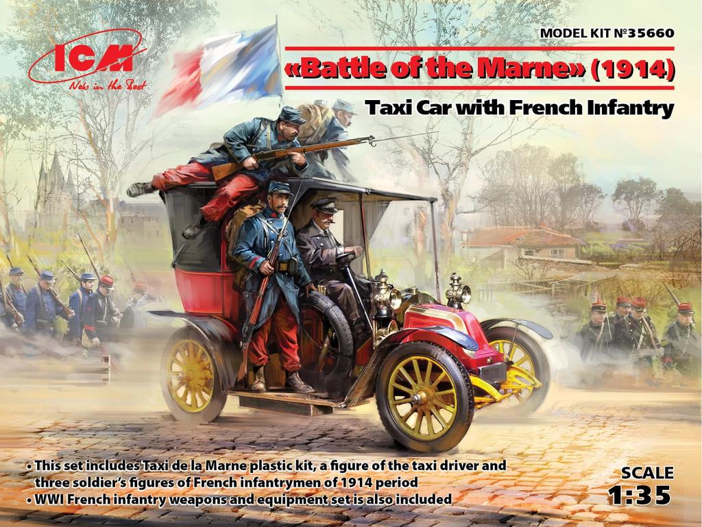 ICM French Army Renault Taxi with French 1914 Battle of the Plastic Model Kit 35660 1/35 Infantry, Marne,
