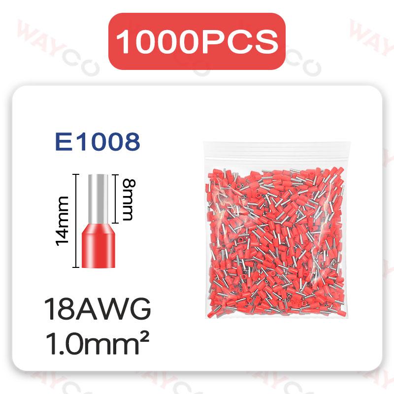 1000PCS Tubular Crimp Terminals Electrical Wire Cable Ferrules Connectors E0508 E7508 E1008 E1508 E2508 E4009 E6012 Ring Sleeve