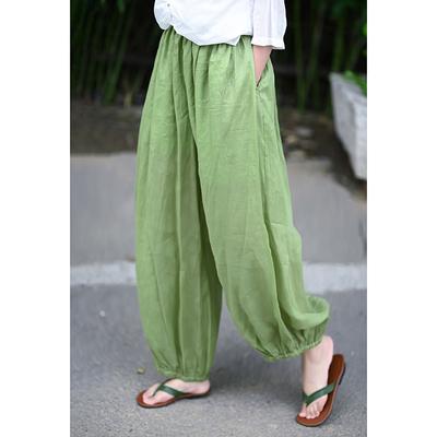 Summer Casual Elastic Waist Harem Pants Green Thin Fashion Women Lantern Pants 2025