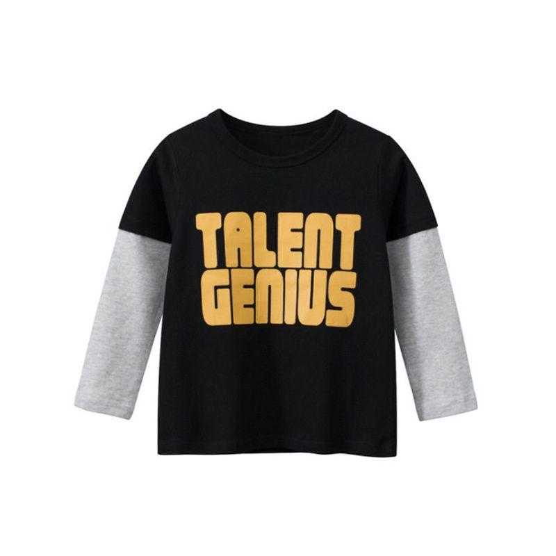 27Kids Long Sleeve Fake Two-Piece Letter Crew Neck Base Shirt Black 100