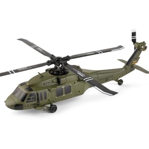 FunXylophy WL K170 Blackhawk RC Helicopter, 2.4G 4CH Flybarless 6-Axis Gyroscope High Altitude Hovering RC Military Helicopter with Display Stand and