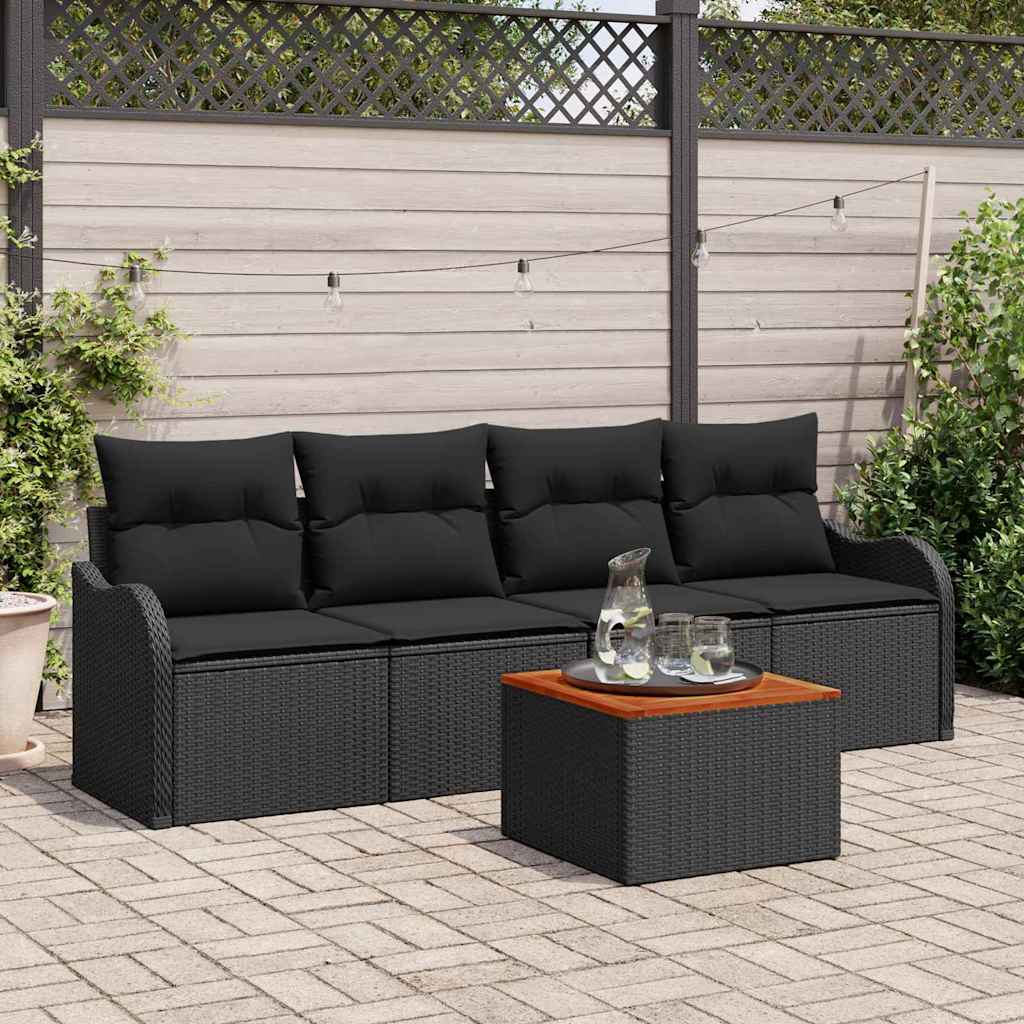 Garden Sofa Set with Storage 5 Pcs Black Poly Rattan