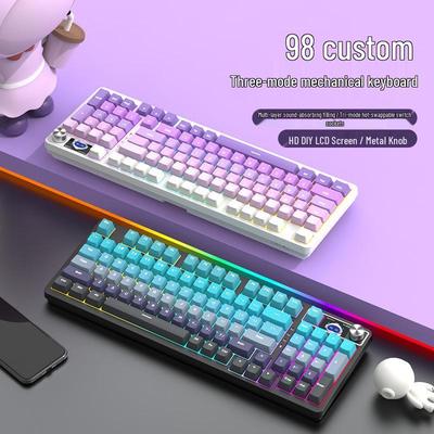 98-Key Wireless Bluetooth Mechanical Keyboard - Blue Switches, PBT Gradient, Gaming/Office, Customizable.