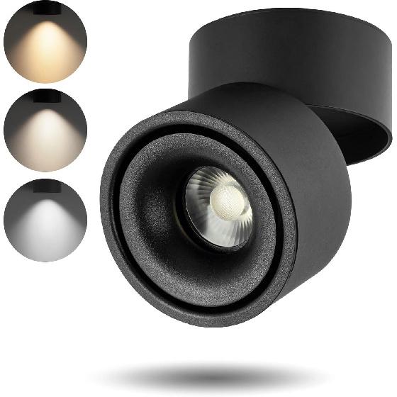 LED Dimmable Ceiling Spotlight 12W 3CCT 3000K/4000K/5000K Adjustable Indoor Directional Spotlight Fixtures for Room Living Hallway Gallery Art