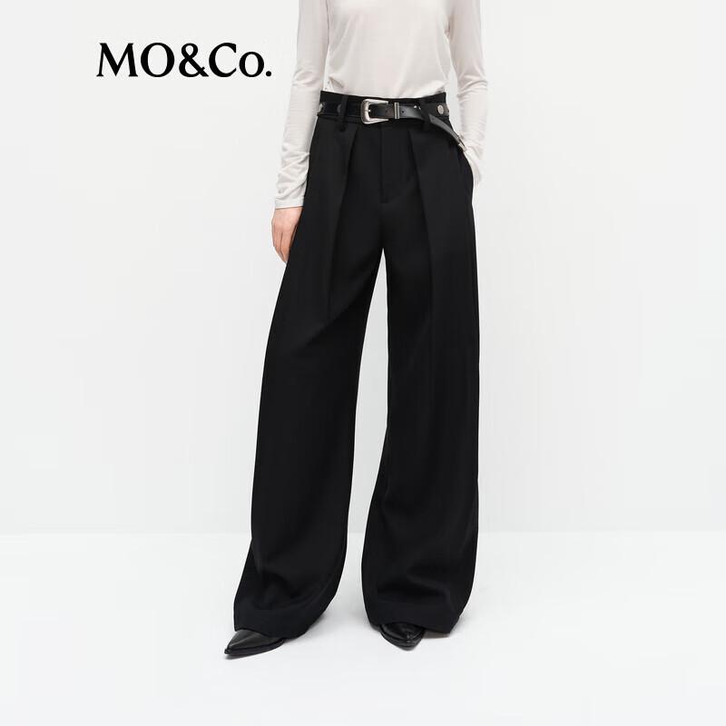MO&Co. High-Waist Loose Wool Blend Trousers with Belt