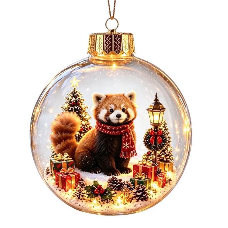 Acrylic Christmas Ornament With Animal Design - Hedgehog Penguin Panda Lamb Light-Up Hanging Decor Tree Home Festive Display