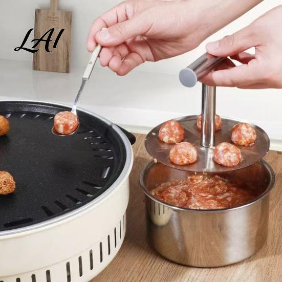 Falafel Press Mold Stainless Steel Meatball Maker 6/12-Hole Manual Meat for Homemade Easy to Clean Maker Beef Pork Fish Balls Non-Stick Shaper,