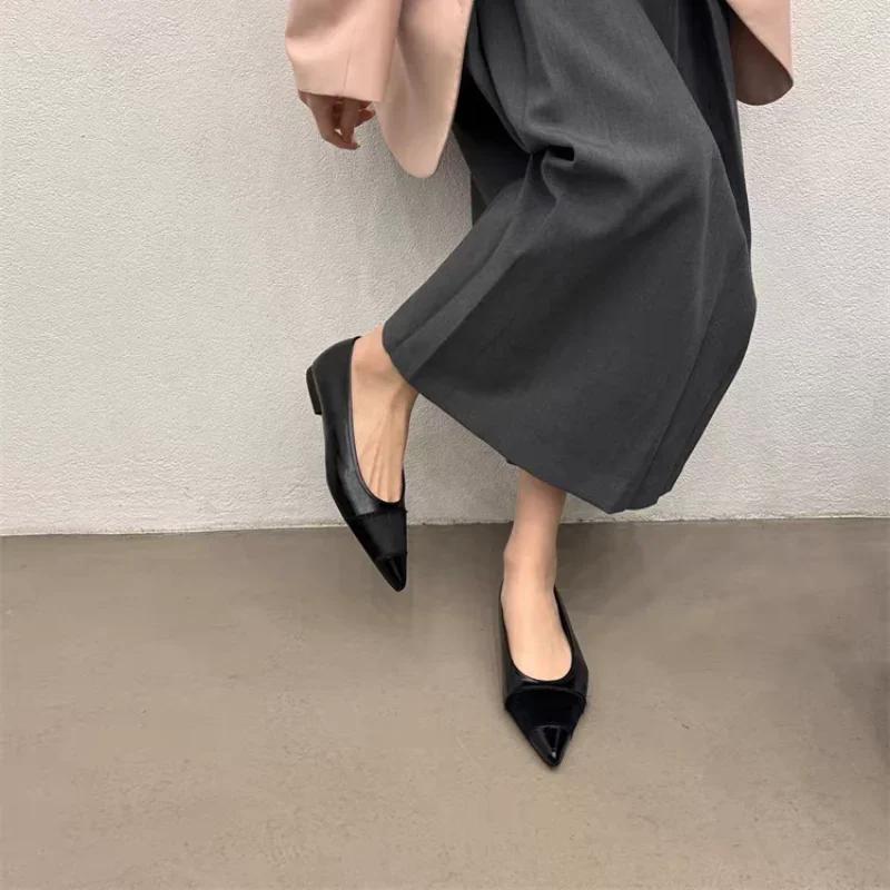 

Модные женские туфли-лоферы с острым носком на плоской подошве, модные сексуальные туфли на плоской подошве, новые удобные сандалии для ходьбы на осень 2024 года, бренд Zapatos 35 чёрный