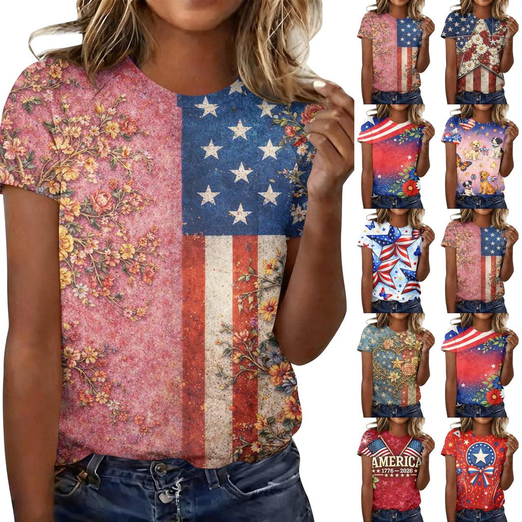 Women's Casual Fashion Short-Sleeve Raglan Sleeve Printed T-Shirt Top