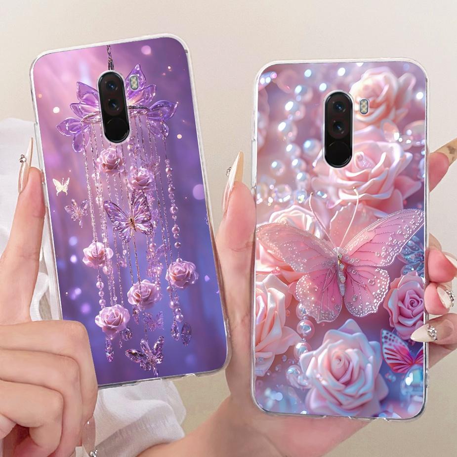 Para Xiaomi Pocophone F1 Funda Lujo Lazo Flores Pintadas Cubierta 6.18'' Suave TPU Funda para Teléfono Para Xiaomi Poco F1 PocoF1 Fundas Bumper