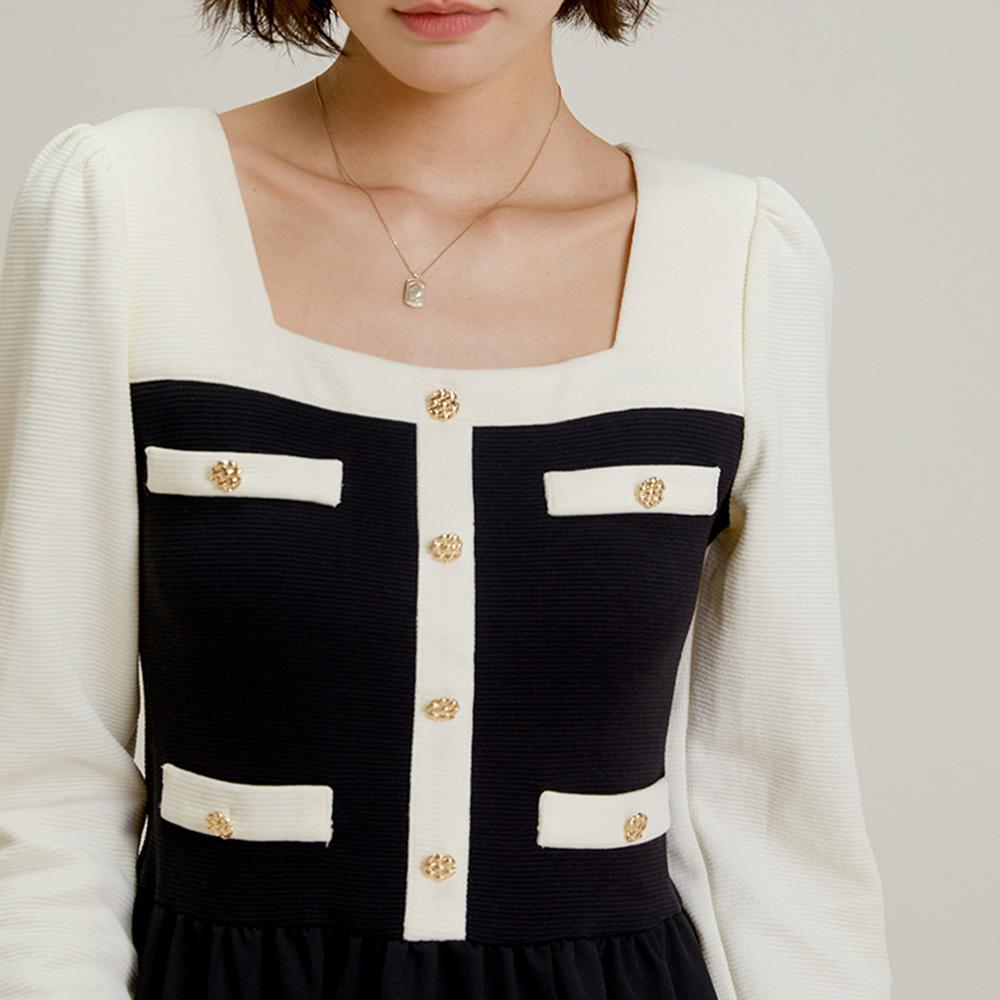Laengsseon Ls_Color Matching Layer Cake Dress
