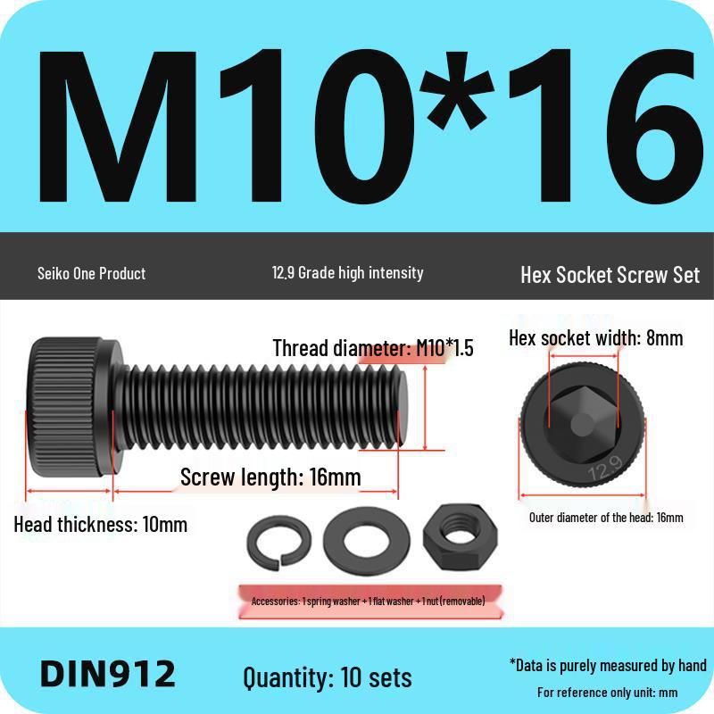 12.9 High Strength Socket Head Cap Screw and Nut Set M8-M16.