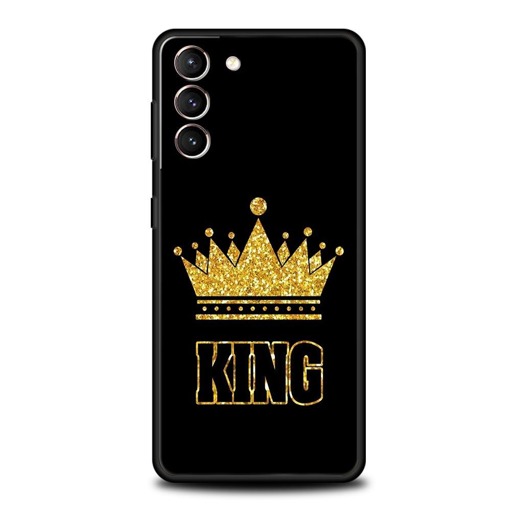 Couple Style Cartoon Crown king Queen Phone Case For Samsung Galaxy S24 S23 S22 S20 Ultra S21 FE 5G S10 S9 Plus S10E S8 Cover