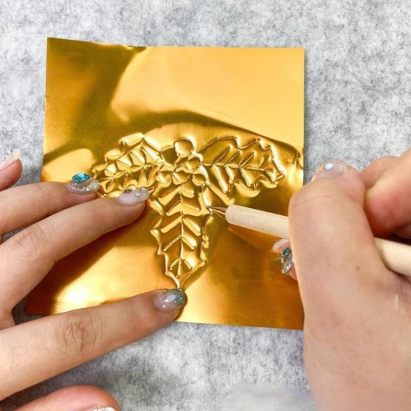 70 mm tjock Guld Folie Konst Relief DIY Jul Guld Silver Dekorativt Hänge Kombination Tenn Folie Papper Hantverk Syverktyg Set