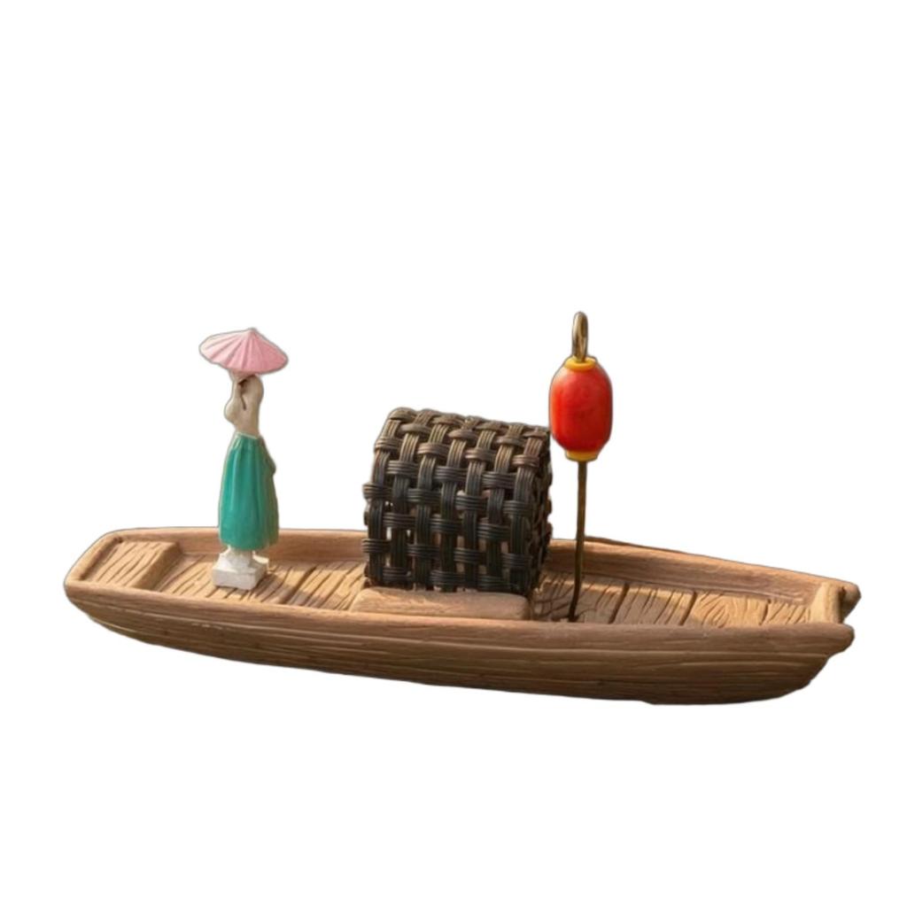 Chinese Boat Ornament Miniature Aquarium Display Wooden Landscape Decoration