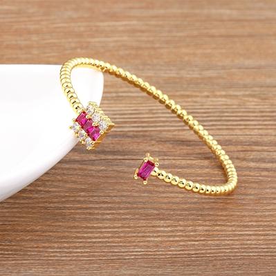 

Nidin Light Luxury 4 Colors Shine Zircon Adjustable Open Bracelet Bangle for Women Wedding Party Jewelry New Year Gift Wholesale 56-58mm рожевий червоний колір