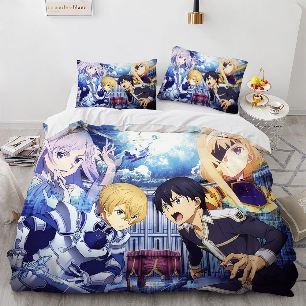 Sword Art Online Bedding Set Anime Duvet Covers King Queen Double Twin Size Adults Kids Bed Linens Single Double Size Decor Home