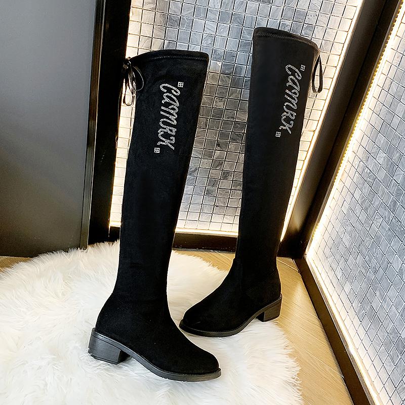 Cizme Peste Genunchi Sexy, Mulate, Elastice, cu Flock, Pantofi Femei 2024 Nou Toamnă Iarnă Dama Toc Înalt Lung Peste Coapsă Botas