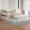 140 X 200cm Storage Bed with Drawers Headboard Built-in Storage Compartment Bedside Table Sofa Bench Strong Wood Slat Support Bed Home Furniture