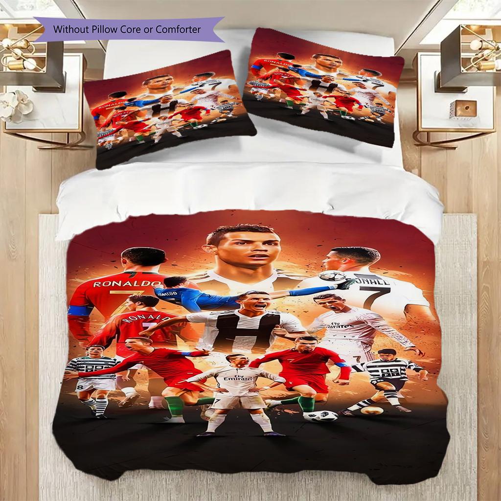 Football Legends Three-piece Set (1 * Duvet Cover + 2 * Pillowcase, Without Core) 2D Flat Christmas Birthday Gift Soft and Comfortable Bedding Set