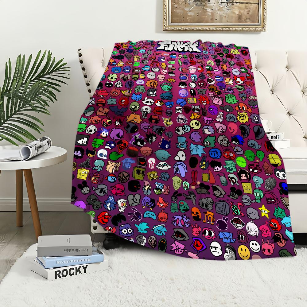 Couverture Pour Funkin Couverture Douce FNF pour Pique-nique Soirée Vendredi Lit Canapé Frais Jeu Chambre à Coucher Confortable Chaleureux Confortable