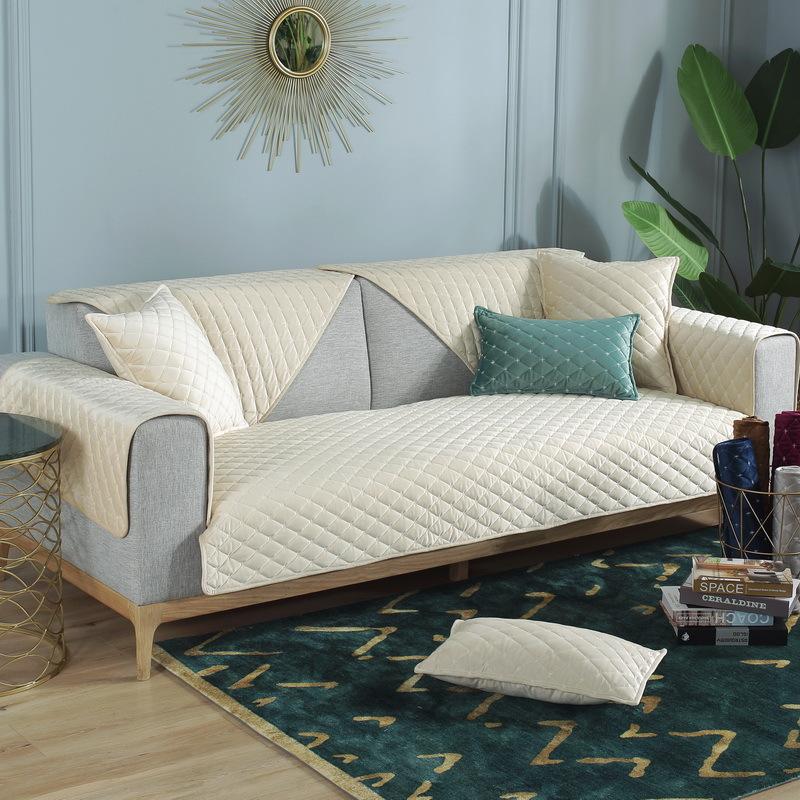 Autumn And Winter Super Soft Thickened Dutch Velvet Quilted Sofa Cushion, Nordic Simple Solid Color Sofa Cushion Cover Towel