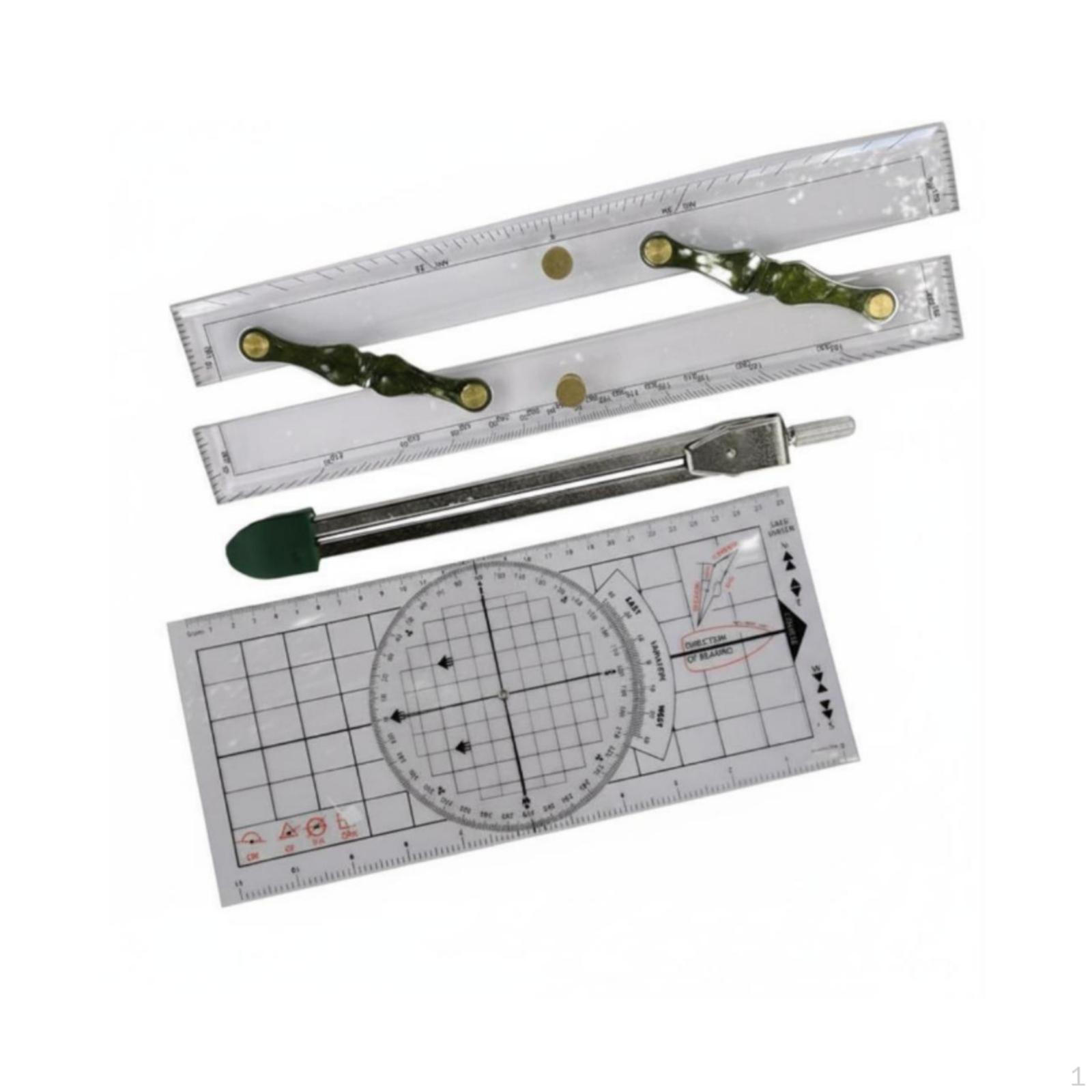Marine Navigation Kit with 30 Cm Parallel Ruler Printed Measurements Chart Plotting Set