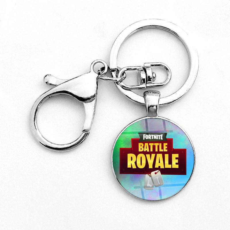 Laser Printing Cabochon Fortnite Keychain Stainless Steel Key Holder Ring Key