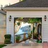 Mediterranean Sea View Tapestry, Floral Pergola And Rustic Balcony Scene,  For Vacation Themed Decor And Event Backdrop