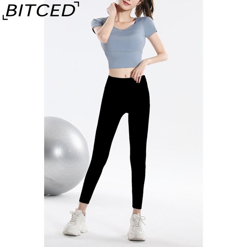 BITCED Women's Quick-Dry Short-Sleeve Sports Top with Built-in Bra, Plus Size Yoga Wear, Morning Run Fitness Set for Summer and Fall