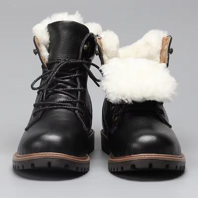 Natural Wool Winter Boots Genuine Natural Cow Leather Warmest Men Winter Boots