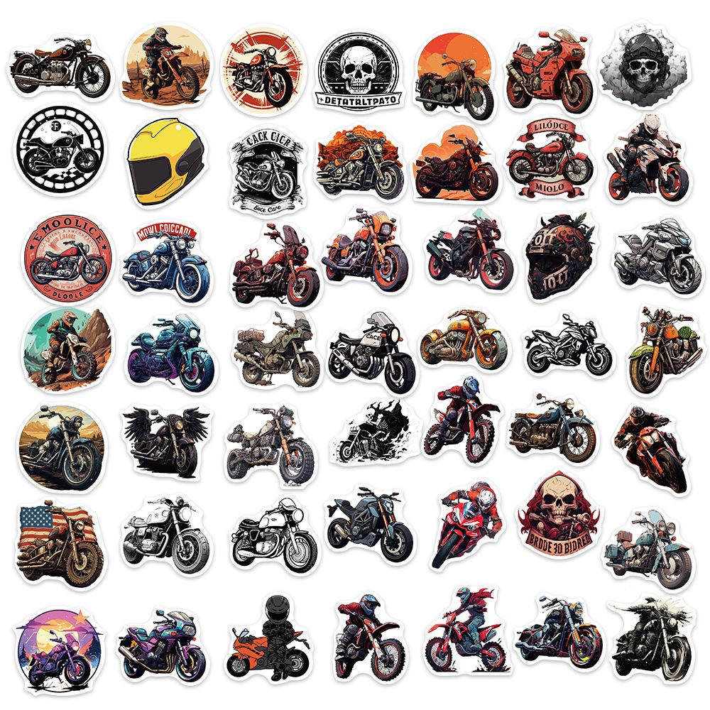 50 Cartoon Motorcycle Doodle Stickers Personalized Decorative Guitar Notebook Suitcase DIY Waterproof