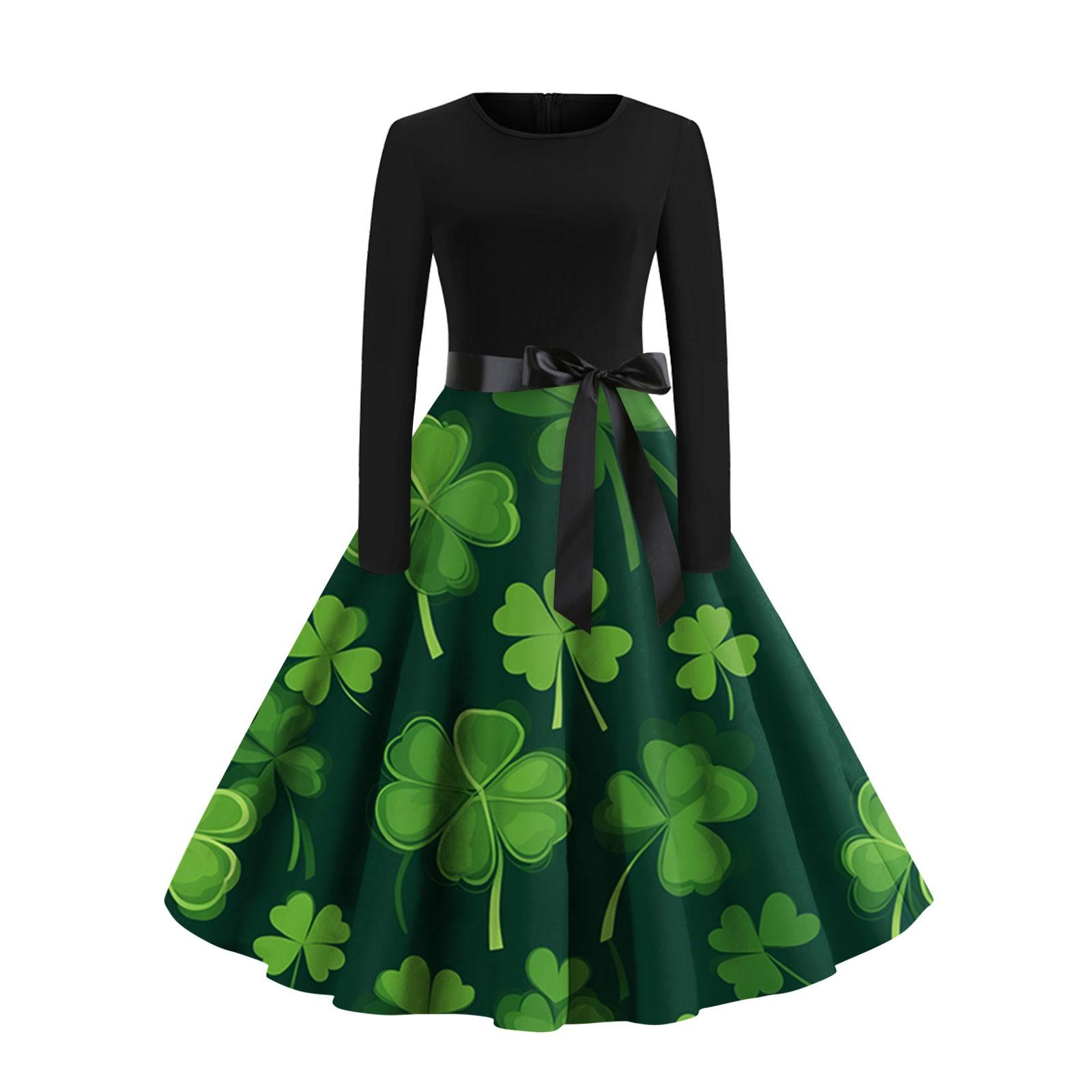 Женское винтажное классическое платье с длинным рукавом и принтом на День святого — фото 3