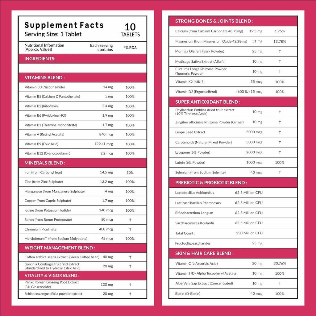 Carbamide Forte Multivitamines pour Femmes avec 43 Ingrédients Comprimés Végétaux 10 Gélules X 2 Paquets Stimuler la Vitalité