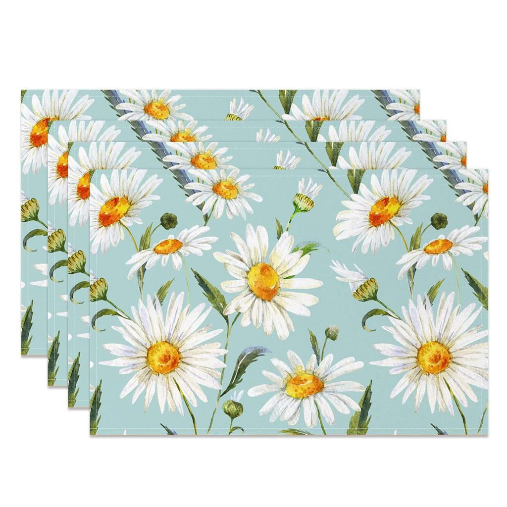 Bohemian Floral Placemats Delicate Daisy Rose Design Elegant Aesthetic Washable Table Mats for Dining Kitchen Tea Party Decor