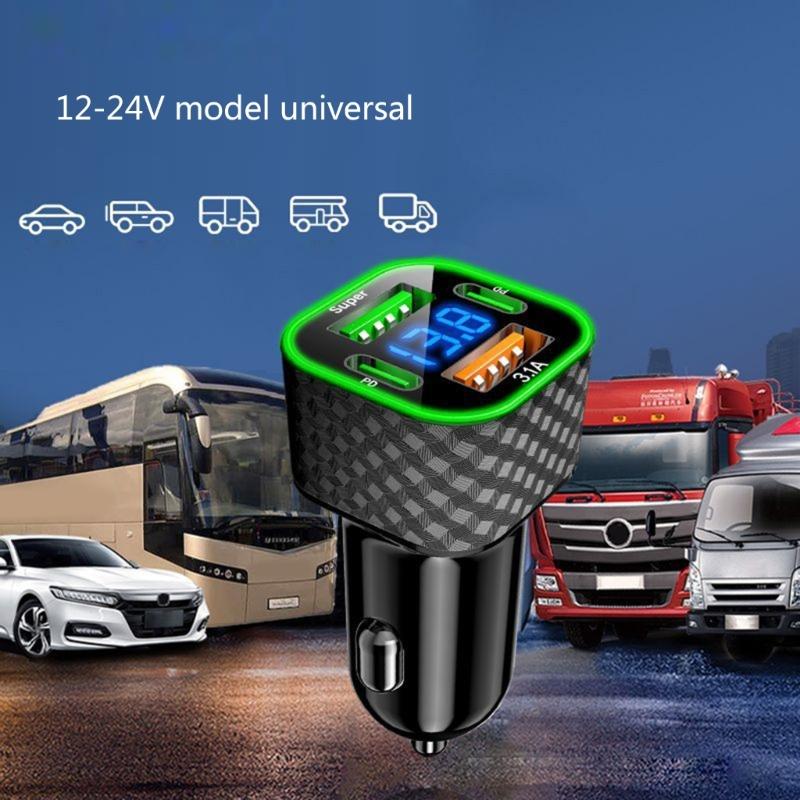 Intelligent  4 Port Car Chargers  Double  PD USB 3.1A Rapid Chargers  Universal 12V/24V Car Adapter Simple Installs for Vehicle Truck