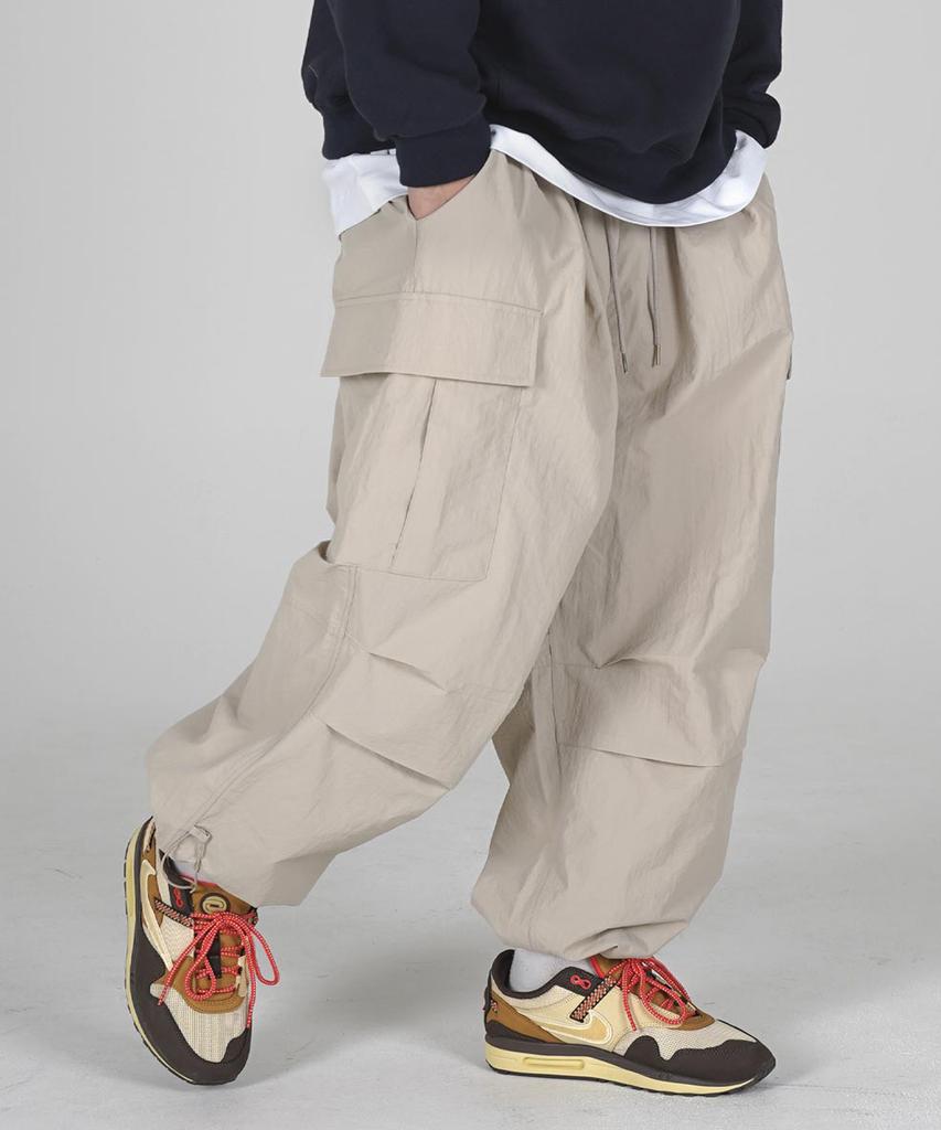 Deomail Ml Nylon Wide Balloon String Pants [Beige]