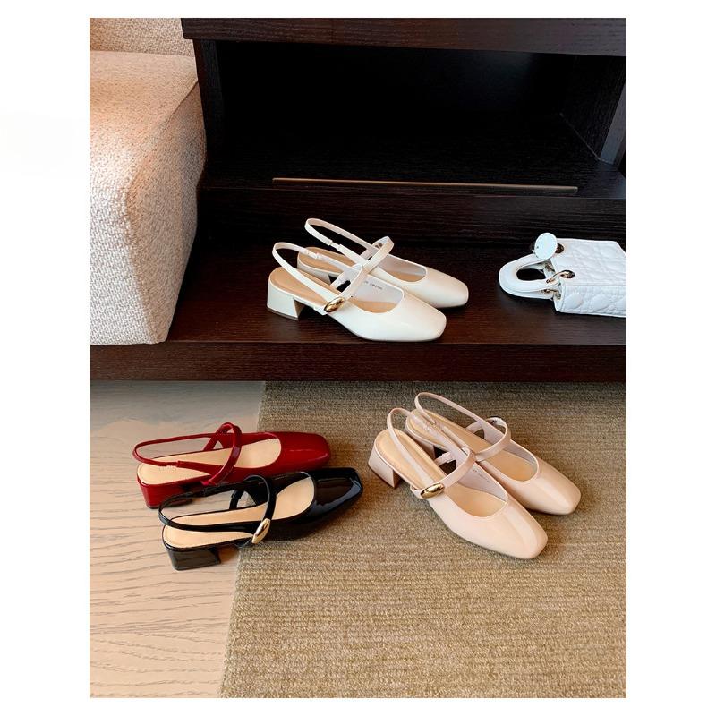 Gold Buckle Square Toe Thick-heeled Shoes High-heeled Sandals Single Shoes