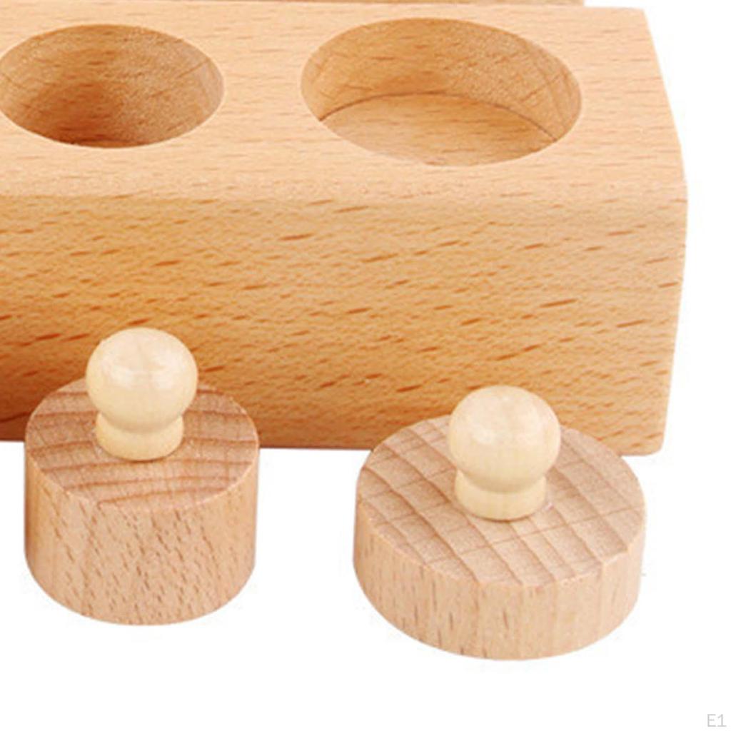 4 Pieces Wooden Cylinders Ladder Blocks Cylinder Socket Toy, Puzzle Coordination Montessori Knobbed